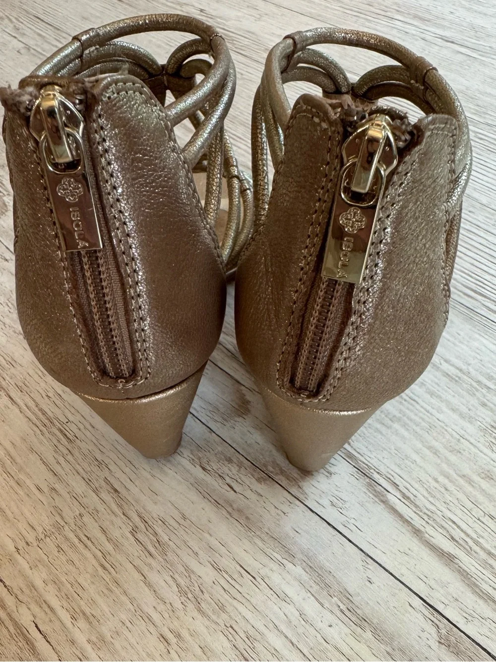 Isola Metallic Gold Gladiator Wedge Sandals in 6.5
